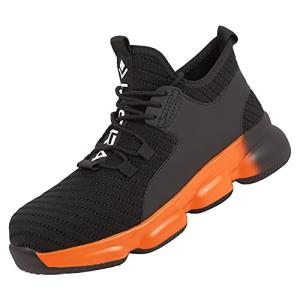 安全靴 作業靴 軽量 鋼先芯入り 靴 男女兼用 メンズ レディース あんぜん靴 スニーカー セーフティーシューズ (ブラック × オ