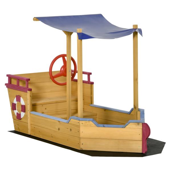 Outsunny Pirate Ship Sandbox with Cover and Rudder...