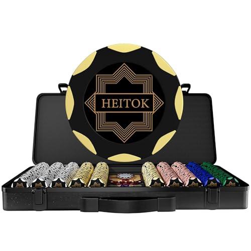 HEITOK ポーカーチップセット クレイ製 14g 500枚, 高級ポリカーボネートボックス, プ...