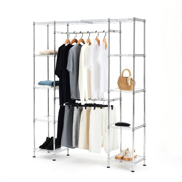 Amazonベーシック ハンガー ラック ワードローブ 収納 延長可能 押入れ 棚付き 2段 頑丈 ...