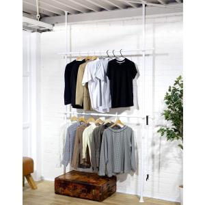 [山善] 突っ張り ラック ポールハンガー ハンガーラック 全体耐荷重60kg シャツ最大90着 ひっかけ棒付き ワンタッチ突っ張り (実用新案取得済｜plab