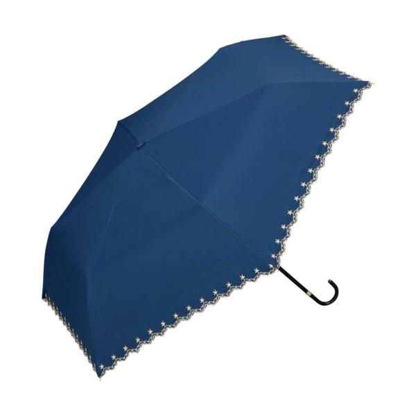 Wpc. 日傘 折りたたみ傘 遮光星柄スカラップ ミニ ネイビー《遮光率100%・UVカット率100...
