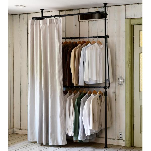 [山善] ハンガーラック 頑丈 カバー付き (カーテン付属) 2段 【全体耐荷重62kg】 スリム ...