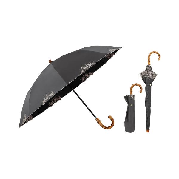 【2024】Wpc. 最強の日傘 UVO(ウーボ)折りたたみ傘／2段 刺繍フラワー ブラック《遮光率...