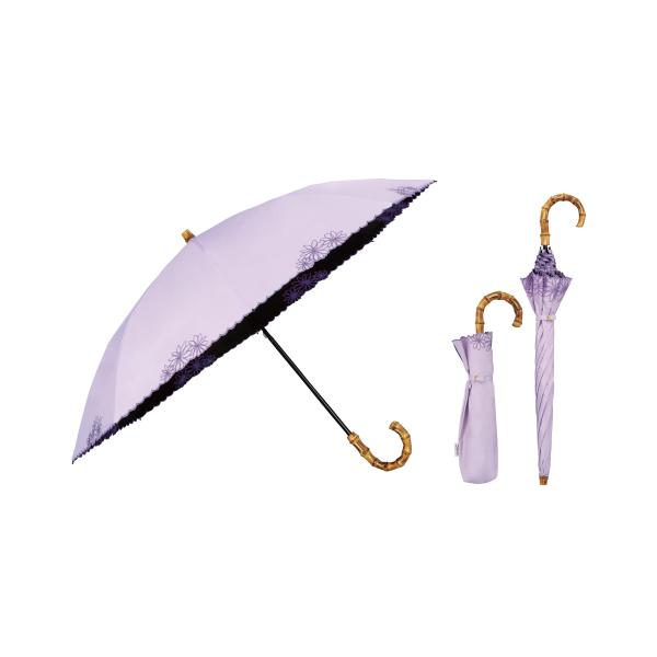 【2024】Wpc. 最強の日傘 UVO(ウーボ)折りたたみ傘／2段 刺繍フラワー ラベンダー《遮光...
