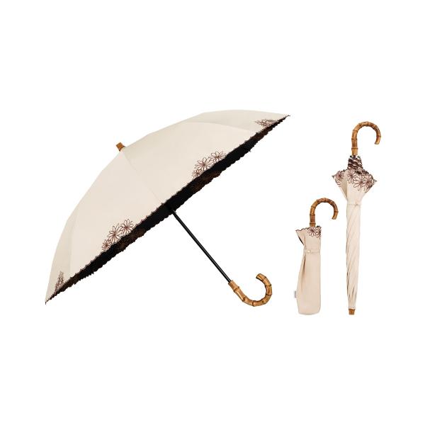 【2024】Wpc. 最強の日傘 UVO(ウーボ)折りたたみ傘／2段 刺繍フラワー ベージュ《遮光率...