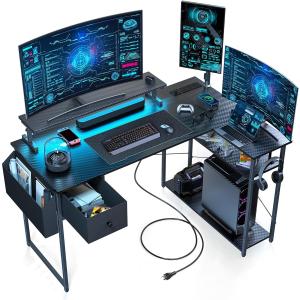 DOMICON パソコンデスク l字 ゲーミングデスク 黒 幅119cm 4段階