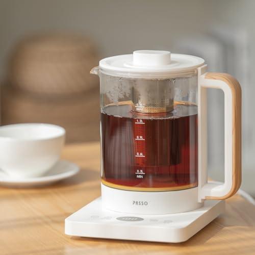 電気ケトル ガラスケトル 温度調節付 電気ポット 1.5L 湯沸かし器 ステンレス 自然保温力 空焚...