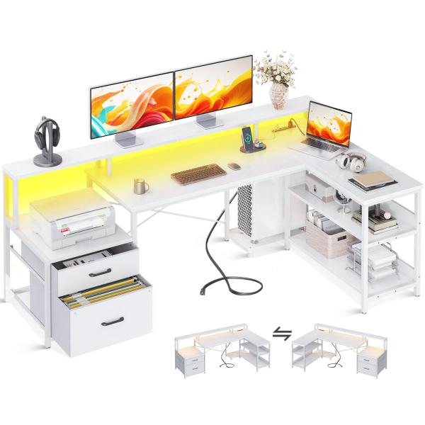 ODK パソコンデスク ゲーミングデスク コンセント付き l字デスク デスク 机 pcデスク 引き出...