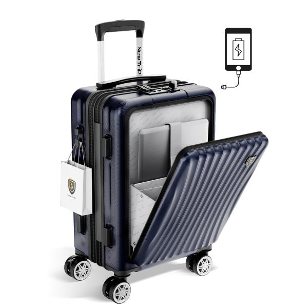 [New Trip] スーツケース フロントオープン 拡張機能付き キャリーケース Mサイズ USB...