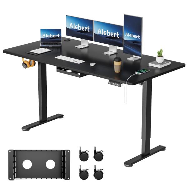 Alebert 電動式 昇降デスク 昇降式デスク 幅160*奥行80cm スタンディングデスク 入り...