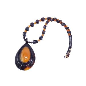 本べっ甲 しずく ペンダント ネックレス 水目蒔絵 (水杢模様）＜1点物