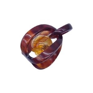 鳥かご ペンダント 琥珀玉 約17mm 入り 本べっ甲ネックレス 動く
