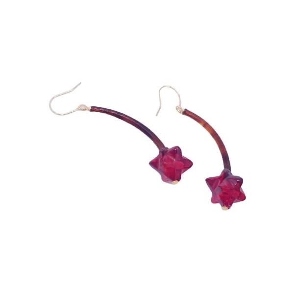 本べっ甲 ピアス 細長 レッドアンバー 琥珀 金平糖 も可愛い チェリー シャープ アメリカンフック...