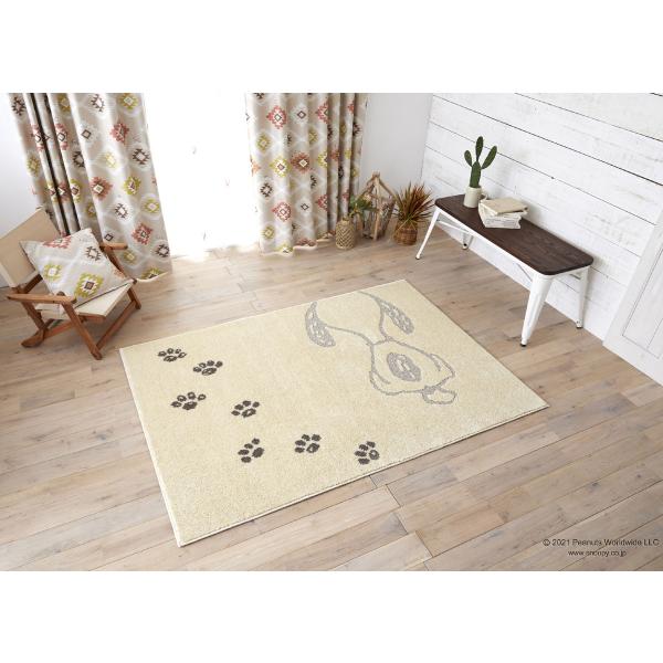 ピーナッツ スヌーピー カーペット ラグ ポウプリントラグ(130×185)PEANUTS 防ダニ ...