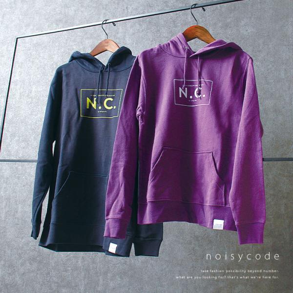 noisycode パーカー レディース 綿100% メンズ 長袖 ブラウンロゴ n.c. カレッジ...
