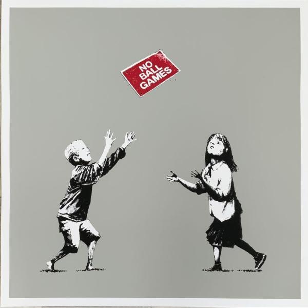 WCP Banksy バンクシー NO BALL GAMES (GREY) リプロダクション シルク...