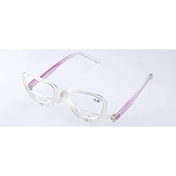 [度数+3.0]化粧用 老眼鏡 メイクアップグラス シニアグラス 左右レンズ 片眼で下向きに倒せる跳...