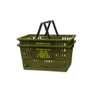 買い物かご バスケット おしゃれ 収納 かご プラスチック マーケットバスケット ARMY STENCIL サイズS 2個セット