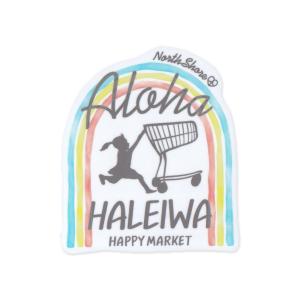 ハレイワハッピーマーケット ステッカー おしゃれ ハワイ 雑貨 スーツケース 車 バイク HALEIWA HAPPY MARKET サイズM レインボーアロハ｜planfirst