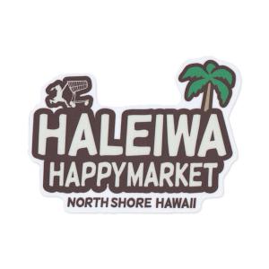 ハレイワハッピーマーケット ステッカー  おしゃれ ハワイ 雑貨 アウトドア 車 バイク HALEIWA HAPPY MARKET サイズM ロゴ＆ツリー｜planfirst