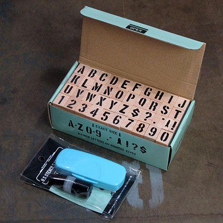ステンシルアルファベットスタンプ 42Pセット 専用インキ付き サイズM