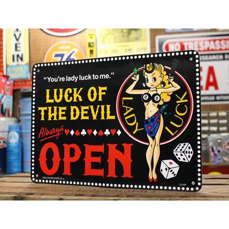 レディ・ラック サインプレート オープン 看板 ホットロッド 幸運 女神 ガレージ アメリカ LAD...