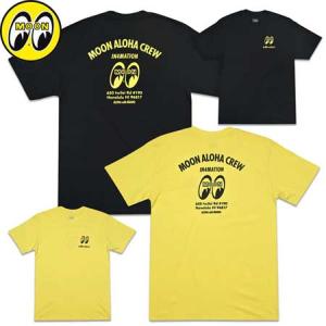 ムーンアイズ Tシャツ メンズ 半袖 アメカジ おしゃれ かっこいい かわいい 車 バイク ホットロッド レーシング モーター in4mation x MOON Aloha Crew｜planfirst