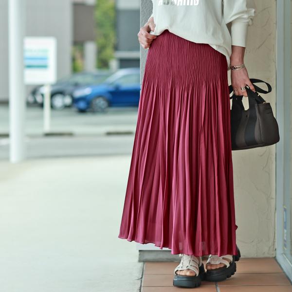 ADAWAS (アダワス)　ダブルプリーツ　スタイルアップ　マキシスカート