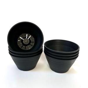 【プラ鉢】平鉢18号サイズのプラスチック鉢 1個（黒色）おしゃれ マット ブラック