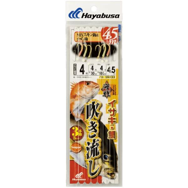 ハヤブサ 釣り具 仕掛け 釣り針 海戦吹き流しMIXスキン&amp;カラ鈎4.5m3本鈎 SN133 5号 ...