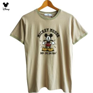 セール 送料無料 ミッキー Tシャツ ファニーフェイス お茶目 変顔 くすみカラー レトロ ディズニー レディース メンズ フロッキー カーキ ベージュ｜plasticanetshop