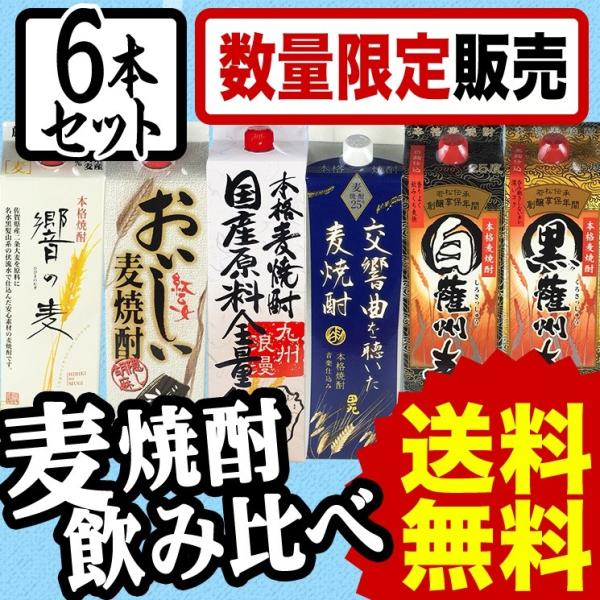 焼酎セット 送料無料 九州の蔵元 麦焼酎 1.8L 紙パック 飲み比べ ６本セット