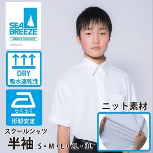 スクールシャツ 学生服 男子 半袖 レギュラーカラー 形態安定 SEABREEZE ストレッチ 吸水速乾 高通気 DXCB10-00