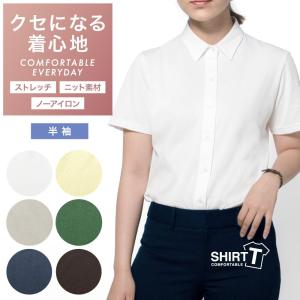 Tシャツの着心地 ワイシャツのカタチ レディース ニットシャツ ストレッチ テレワーク クールビズ 軽い着心地 Tシャツ感覚で着られる SHIRT-T P33S1SI01｜plateau-web