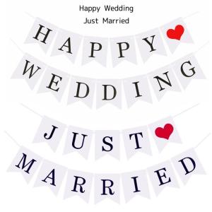 Wedding 赤ハート ペーパーバナー ガーランド 紙 バナー オーナメント ペーパー フラッグ 結婚式 パーティー Just Married Banner｜platinumbaby
