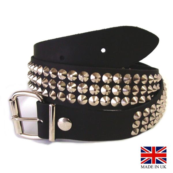 イギリス製　3-Row Conical Stud Belt 3連 コニカル スタッズ 鋲 ベルト S...