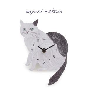 掛け時計 置き時計 みやぎちか 2WAY クロック キャット ホワイト 白
