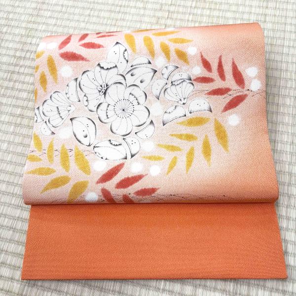 【創業75年 札幌の呉服店厳選】新品 辻が花 小倉　淳史作　名古屋帯　ちりめん　オレンジ系　仕立て上...