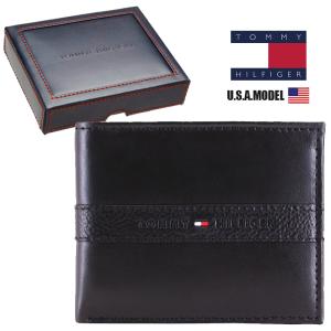 トミーフィルフィガー 財布 TOMMY HILFIGER メンズ ウォレット 二つ折り ロゴ USAモデル 無地 黒 ブラック  ブラックプレゼント