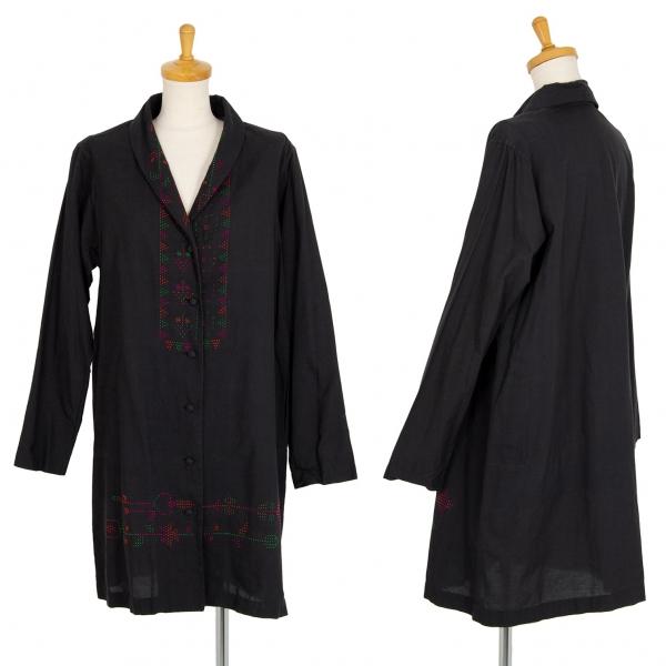 イッセイミヤケハートISSEY MIYAKE HaaT コットン刺し子刺繍ショールカラーロングシャツ...