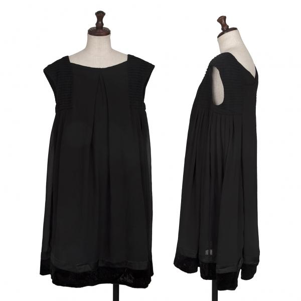 スナオクワハラsunao kuwahara 裾ベロア切替ノースリーブワンピース 黒M 【レディース】