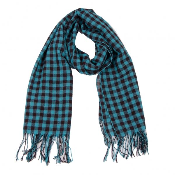 スナオクワハラsunao kuwahara ウールフリンジチェックストール 青黒 【レディース】