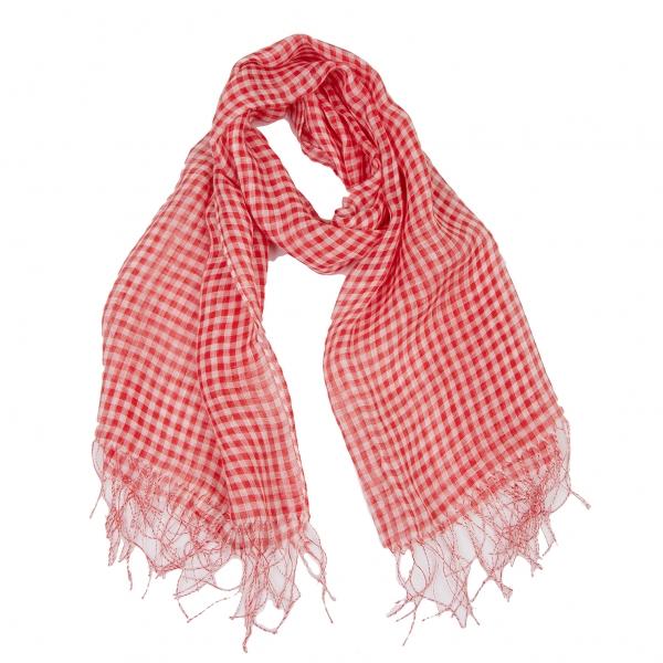 スナオクワハラsunao kuwahara リネンフリンジブロックチェックストール 赤 【レディース...