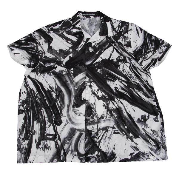 イッセイミヤケ メン コットンペイントデザイン半袖シャツ 黒白3 【メンズ】