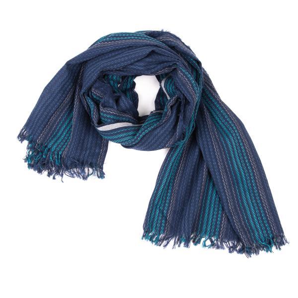 メルシーボークーmercibeaucoup 刺し子フリンジストール 青水色ベージュ 【レディース】