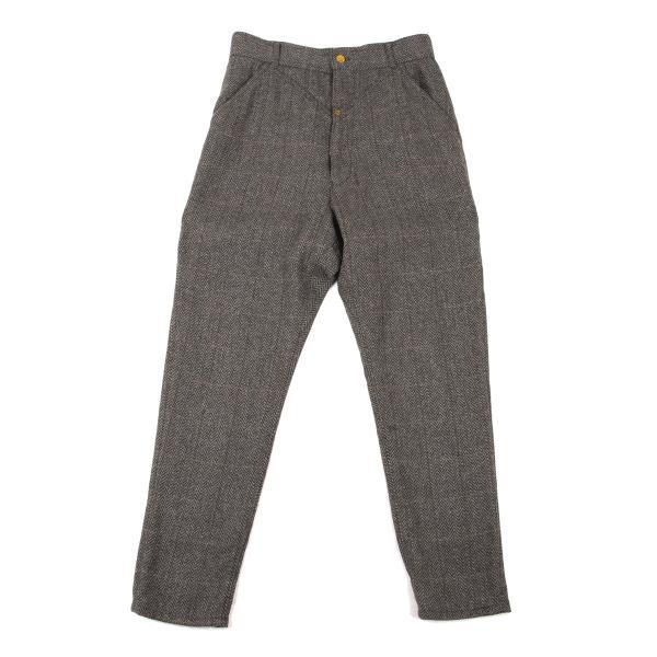 メルシーボークーmercibeaucoup ヘリンボーンサイドポケットデザインパンツ モカグレー他1...