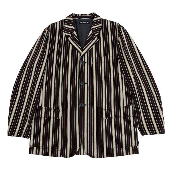 イッセイミヤケ メンISSEY MIYAKE MEN ストライプ3Bコットンジャケット 黒ベージュ赤...