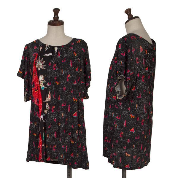 ツモリチサトTSUMORI CHISATO フロント切替デザイングラフィック総柄プリントカットソー ...