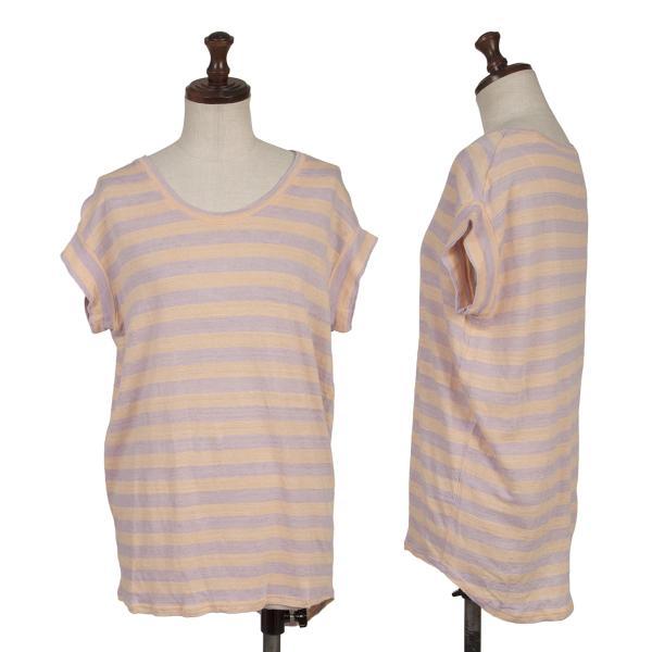 ツモリチサトTSUMORI CHISATO リネン天竺ボーダートップス 薄オレンジ薄紫2 【レディー...